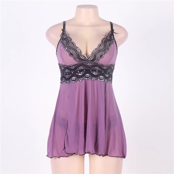 Babydoll Metallic Trim Rhinestone Accent G-String - Picture 2 of 7